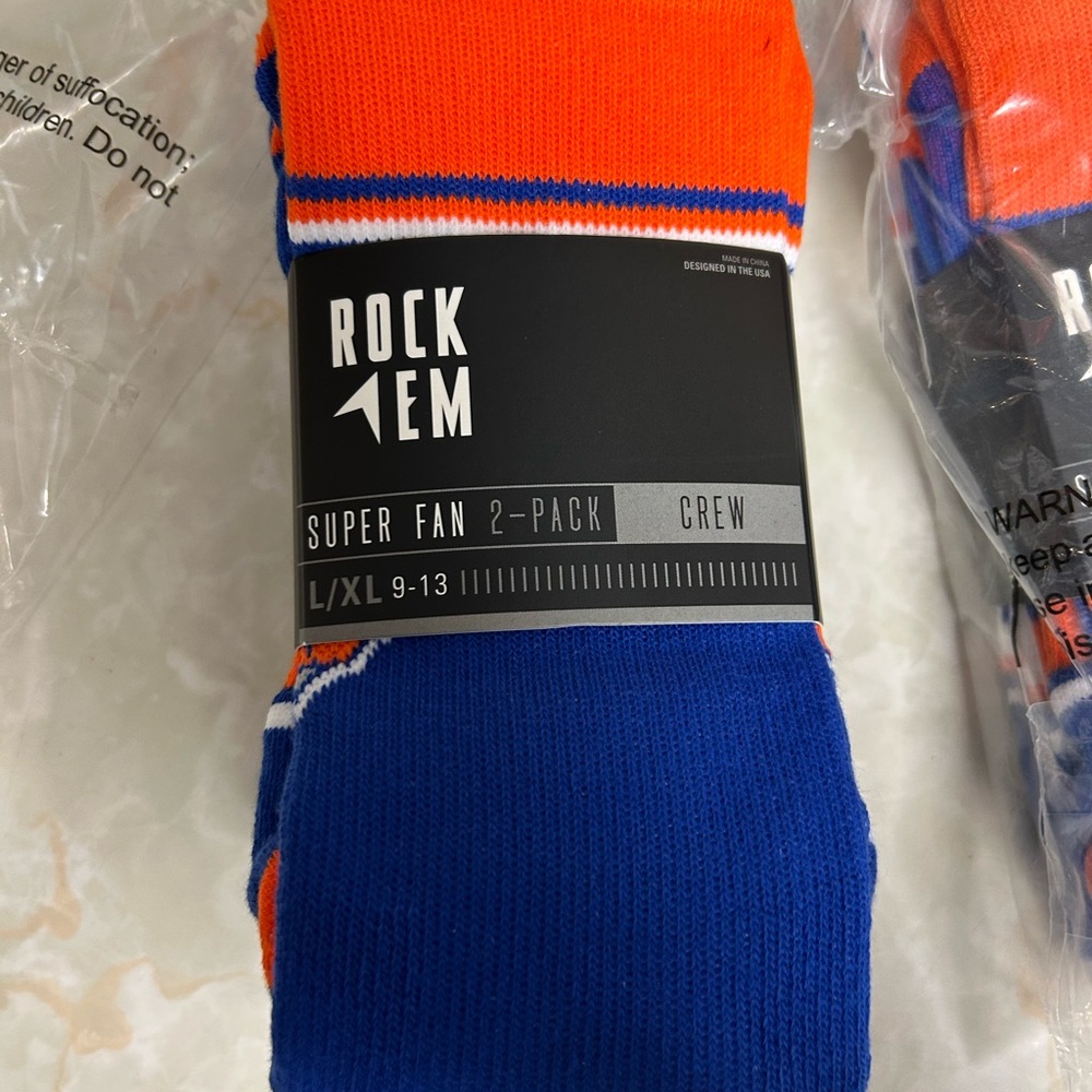 NY Knicks Super Fan Rock ‘Em Socks - 2 Pack - L/XL Vibrant Orange and Blue